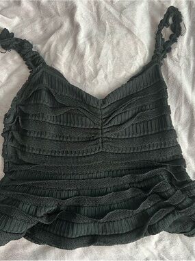 MARBLE Black Ruffle Lace-Trim Camisole